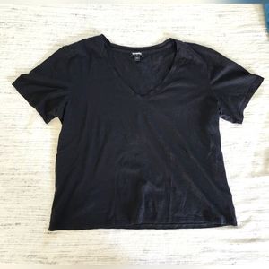 EXPRESS Black Cropped T-shirt, Sz L, 100% Cotton